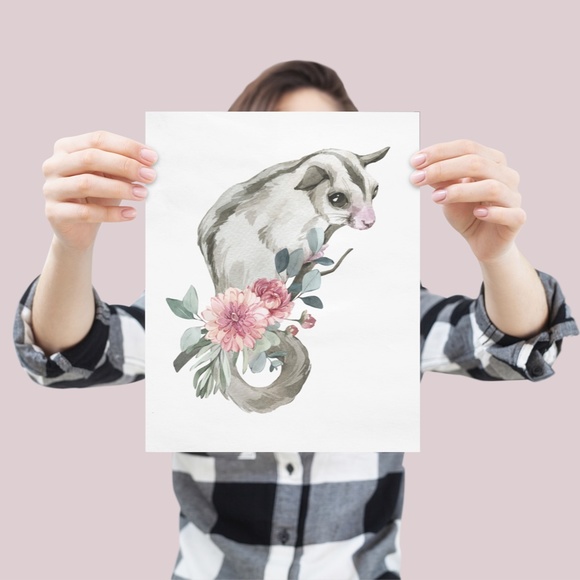 Watercolor Floral Sugar Glider Wall Art Print Poster Unframed - Picture 6 of 9